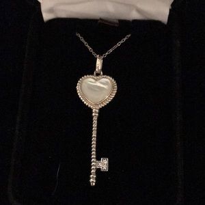 Sterling Silver Mother of Pearl Heart w/cz Key